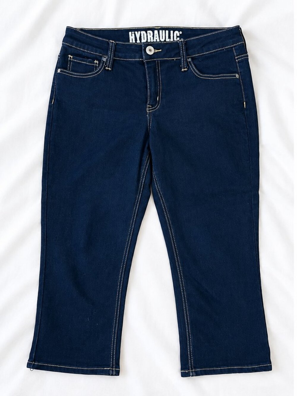 Hydraulic Dark Wash Stretch Jeans Contrast Stitching Y2K